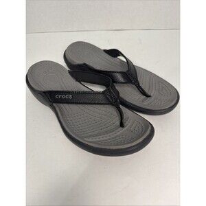 Crocs Flip Flops Mens 8 Gray Yukon Mesa Leather Strap Sandals Comfort